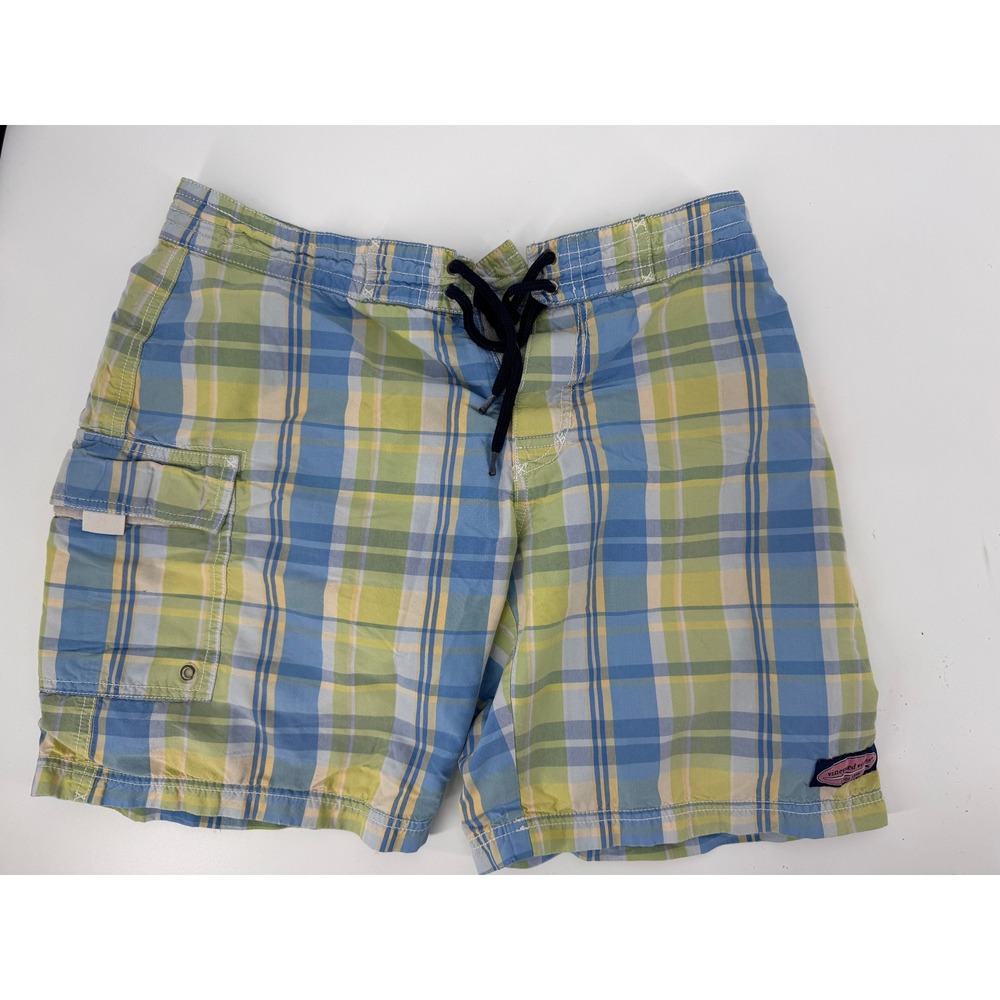 Vineyard Vines Plaid Swim Trunks Board Shorts Men's Size 30 Blue Yellow Green‎